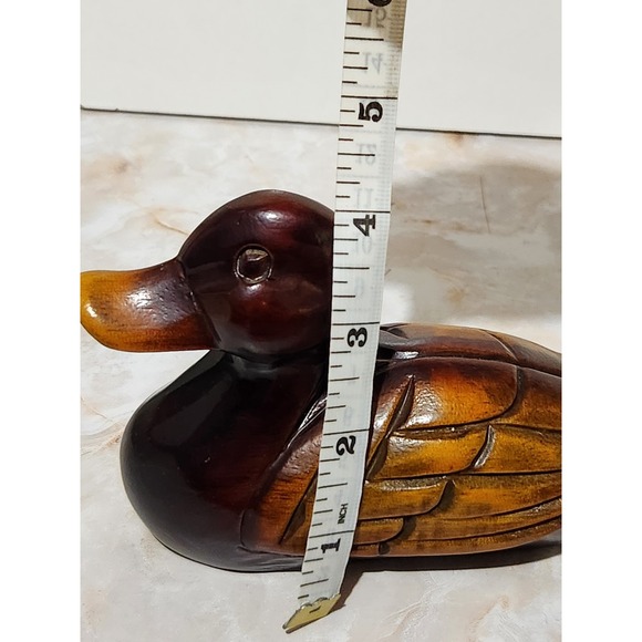 Hand Carved Solid Wooden Duck Figurine Vintage Decor Stained Hunting Rustic - Picture 11 of 13